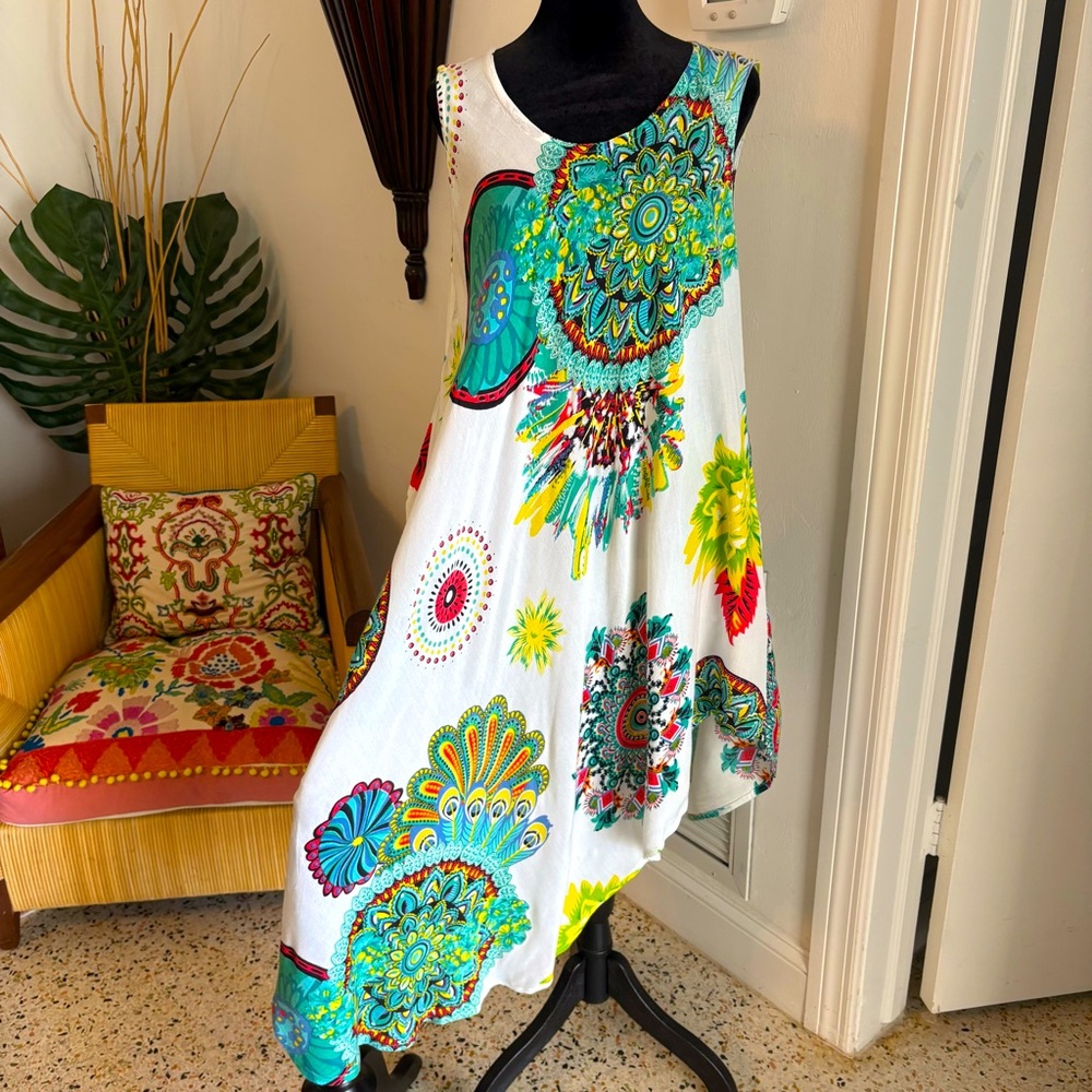 ASHA Asymmetrical Colorful Print Dress! Great condition! Bohemian! One size.